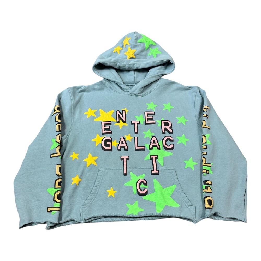Kid Cudi Entergalactic 2019 Blue Glow in the Dark Tour Hoodie Women's‎ L Cropped